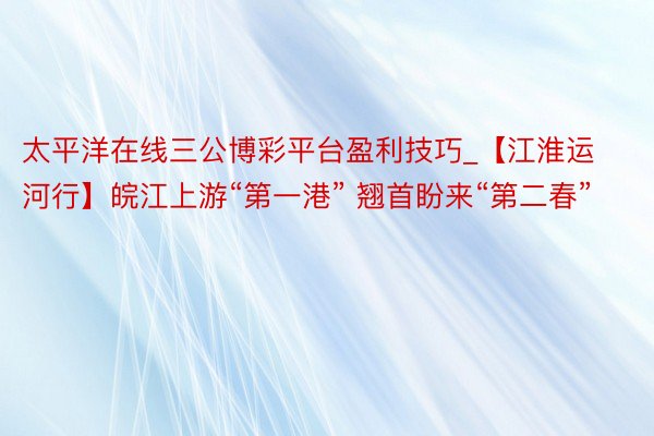 太平洋在线三公博彩平台盈利技巧_【江淮运河行】皖江上游“第一港” 翘首盼来“第二春”