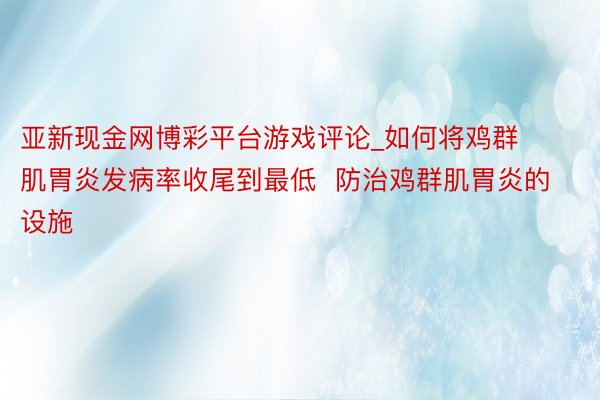 亚新现金网博彩平台游戏评论_如何将鸡群肌胃炎发病率收尾到最低  防治鸡群肌胃炎的设施